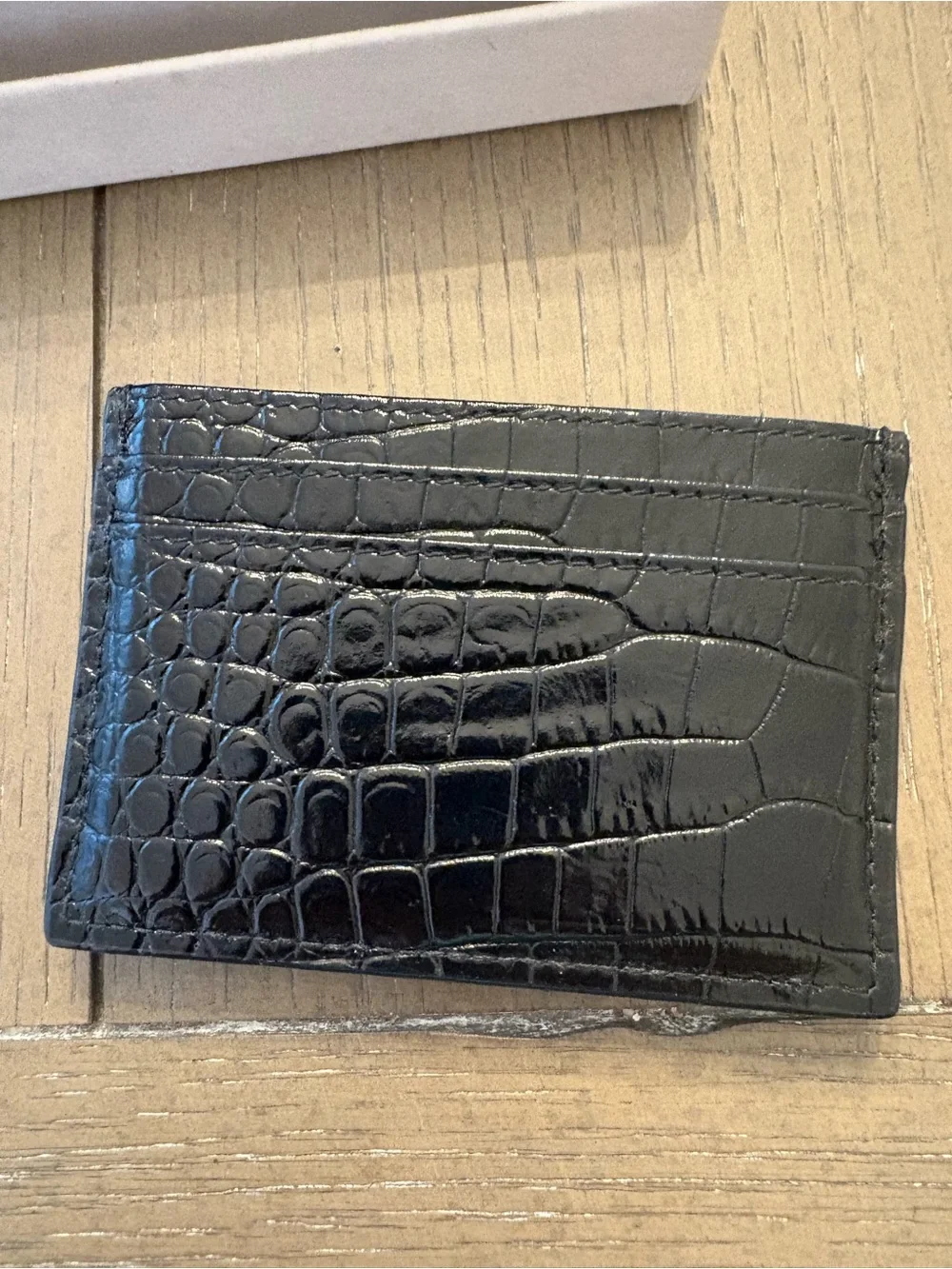 Jimmy Choo Black Croc-Embossed Leather Card Case with Silver JC Logo